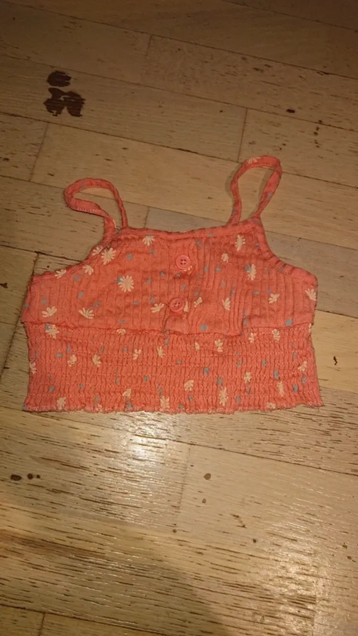 Débardeur court orange à motif fleuri