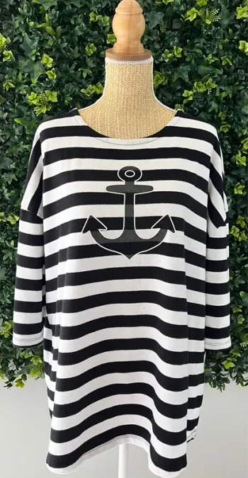 Pull (marinière) rayé noir et blanc manches courtes Tommy Hilfiger pour femme, taille 2XL (XXL)