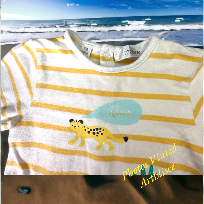 Pyjama marinière jaune Marese 3 mois TBE (11€) - photo numéro 3