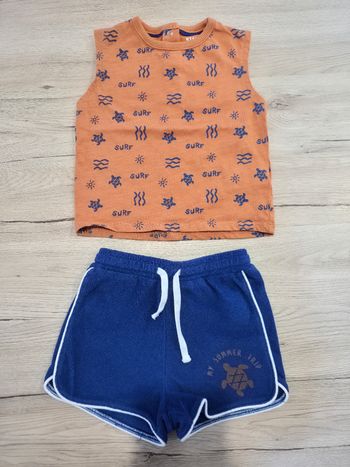 Ensemble tee-shirt sans manches et short éponge, Kiabi, 18 mois.