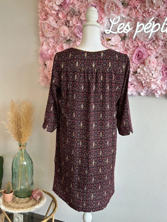 Belle robe fluide noire avec imprimé fleuri bordeaux et doré, taille 3/40 - La Petite Étoile Paris - photo numéro 7