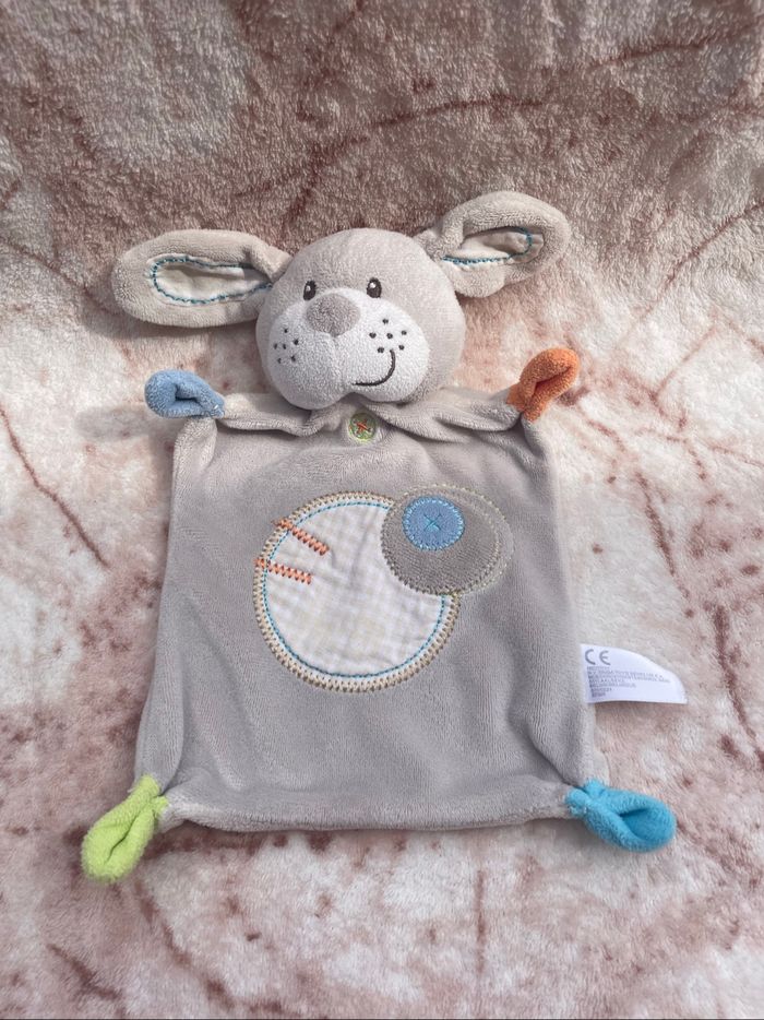 Doudou plat rectangulaire chien gris rond Vichy Nicotoy