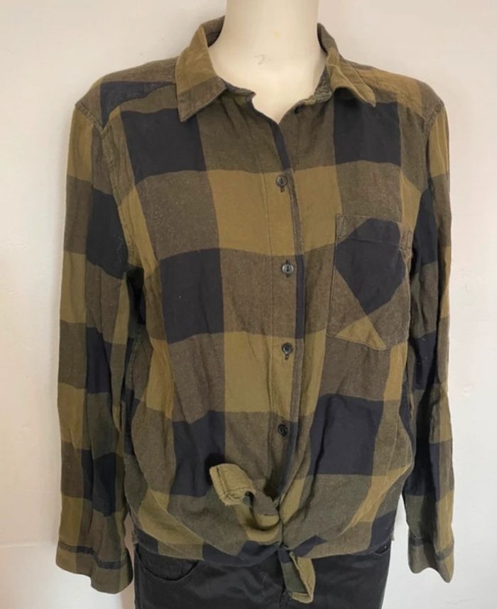 Chemise à carreaux kaki/noir