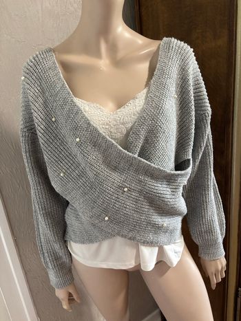 Pull gris à perles 