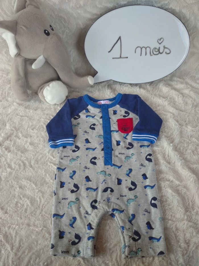 Combinaison pyjama sans pied été Garçon 1 mois Dinosaure Dpam 100% coton