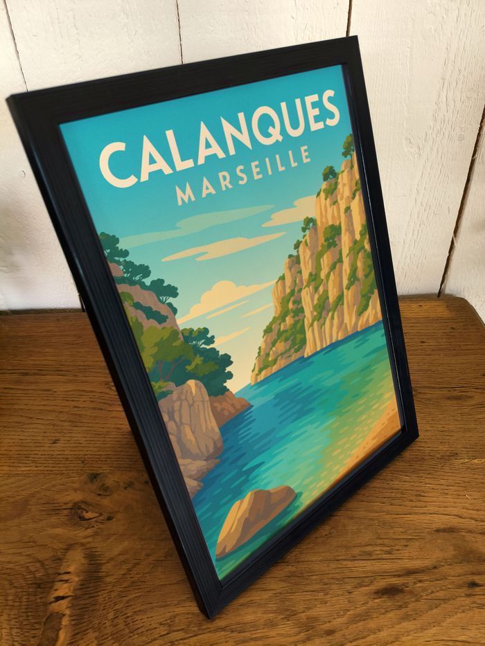 Affiche poster A4 (21×29,7 cm) Calanques Marseille vintage – déco murale voyage mer méditerranée - photo numéro 2