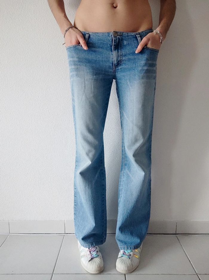 Pantalon Jean Mom évasé patte d'eph bleu clair y2k / Naf Naf - 38/M