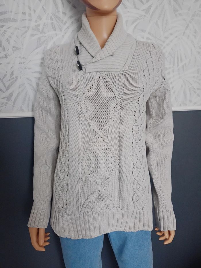 Pull torsadé à col châle gris perle S N*539