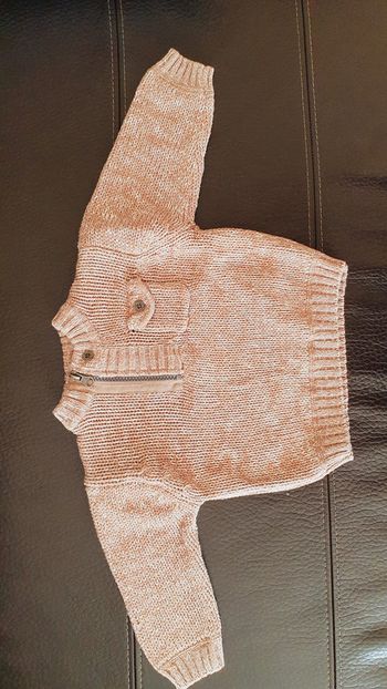 Pull en maille, marron chiné blanc, taille 6 mois