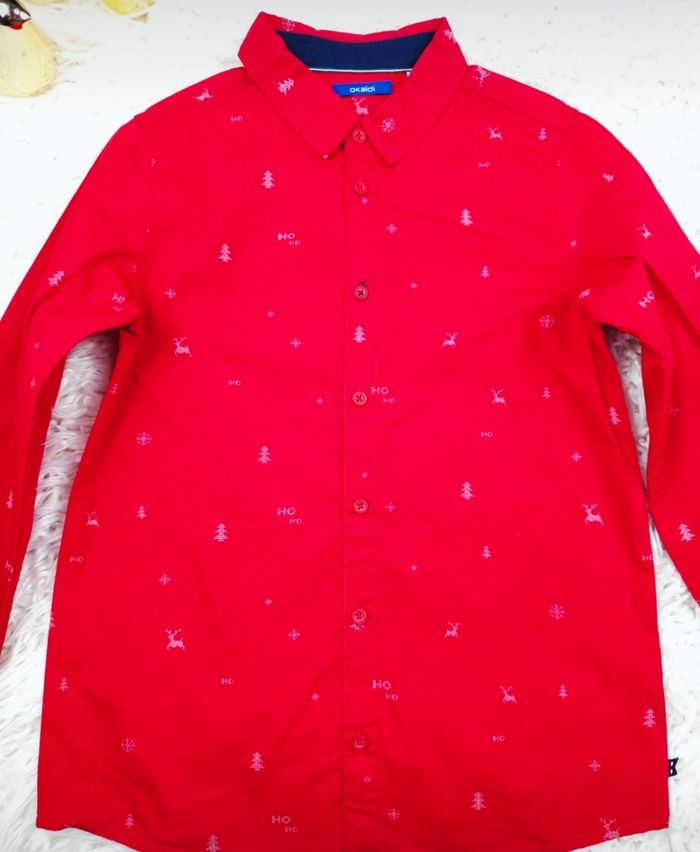 Chemise de Noël manches longues rouge et blanche Garçon taille 10 ans marque Okaidi 🎸 - photo numéro 4