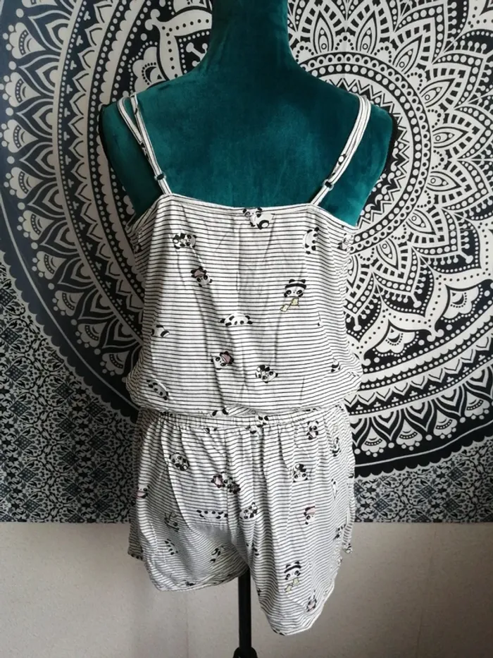 Combishort pyjama rayée noire et blanche motifs pandas bretelles réglables / gémo / (M) - photo numéro 4