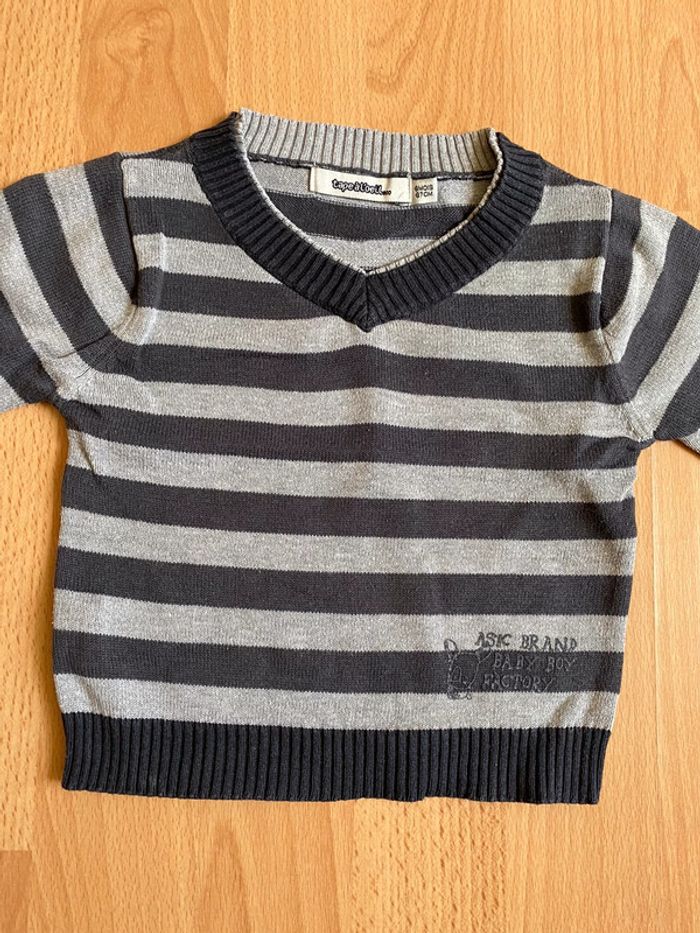 Beau pull ML à rayures grises et noires Tape à l’Oeil T. 6 mois/67 cm garçon TBE - photo numéro 3