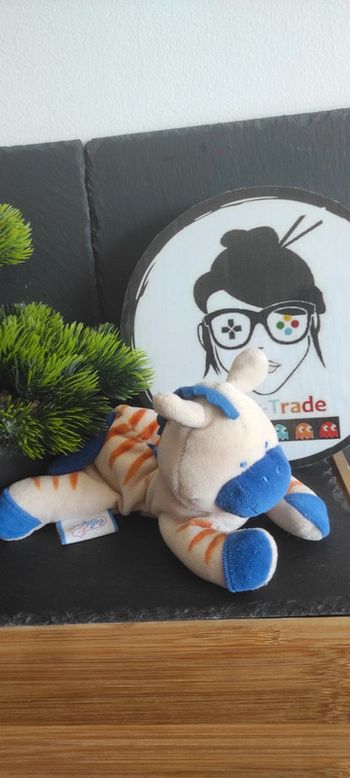 Doudou Hochet Zèbre Bébé Confort Orange Bleu Beige Jaune Marron 19 cm Aimant