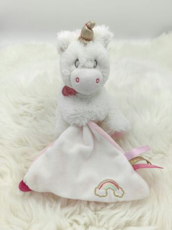 Doudou licorne blanche rose doré mouchoir Baby Nat BN0320