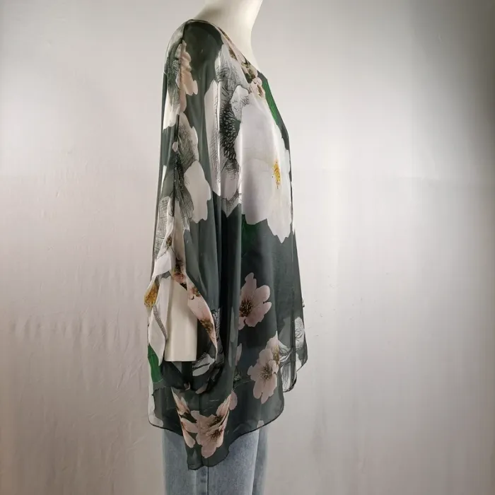 Blouse ample voile fleuri et jersey - Renatto Bene - taille M estimée A1294 - photo numéro 3