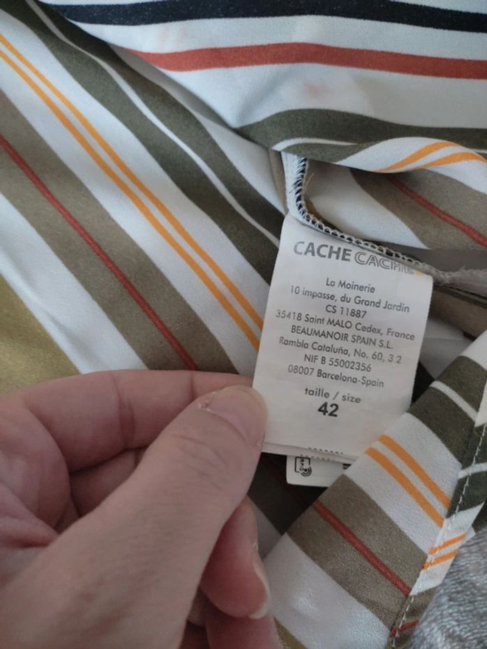 Chemise manches longues rayures blanc vert jaune cache cache taille 42 - photo numéro 4