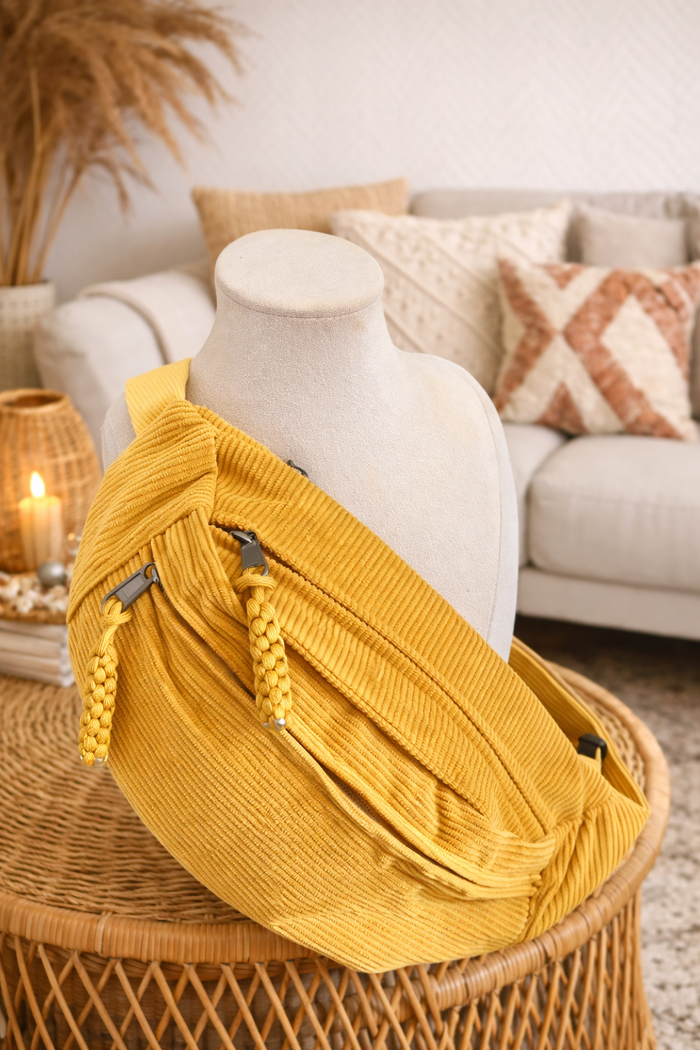 🟡 Sac banane velours côtelé jaune moutarde - photo numéro 5