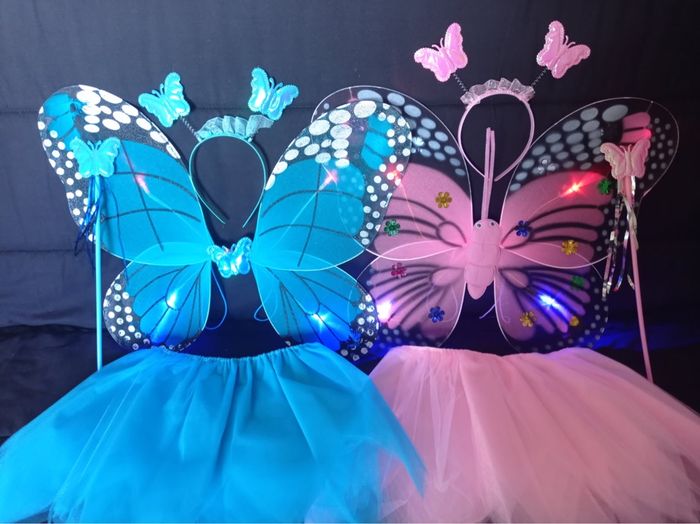 Lot déguisement papillon rose et bleu à LED - photo numéro 2