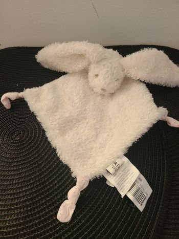 Doudou plat lapin CYRILLUS blanc losange 25 cm 3