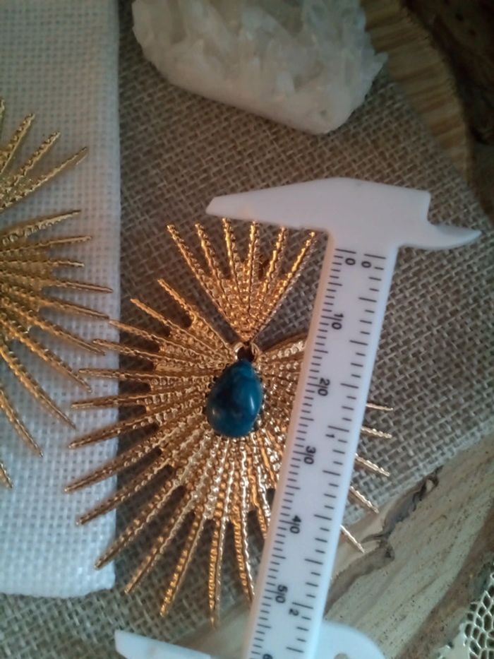 Boucles d'oreilles cœurs soleils pierres bleues jaspe ocean - photo numéro 2