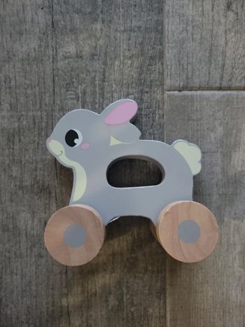 Jouet e. Bois à roues lapin Neuf
