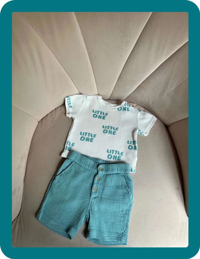 Ensemble short et tshirt nid d'abeille 12 mois - Bout'chou - photo numéro 2