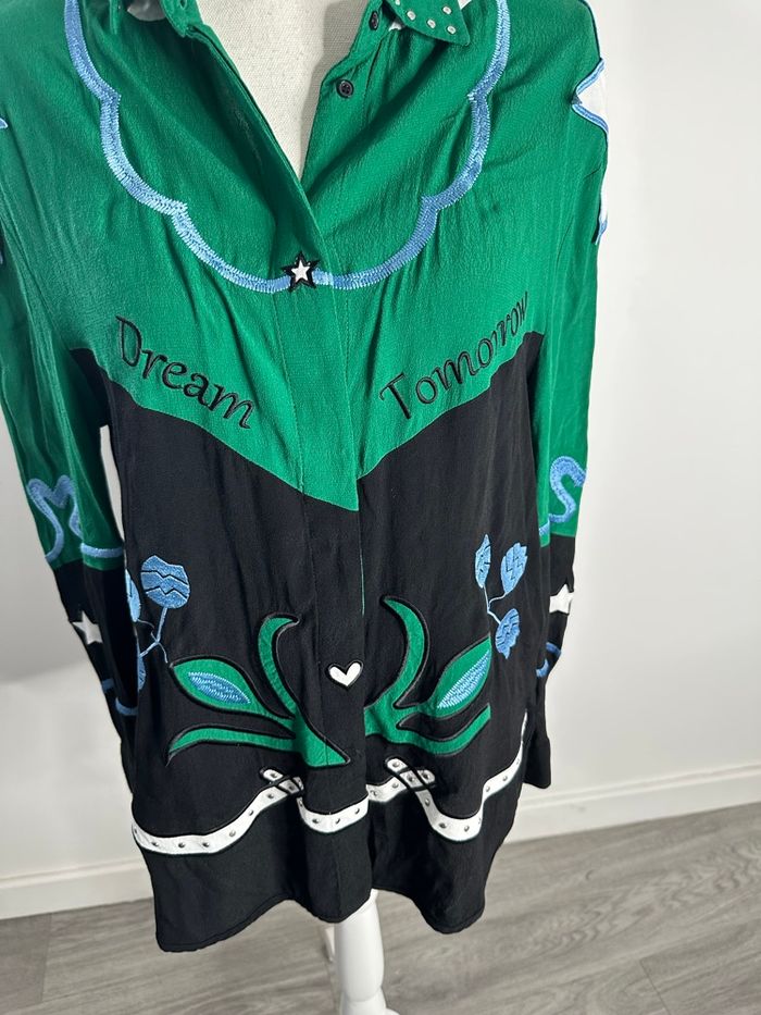 Chemise brodée verte et noire Cloevi Maje T2 38 M - photo numéro 4