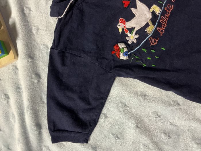 pyjama grenouillère en coton bleu marine avec col et broderies oies devant 1 mois du pareil au même - photo numéro 7