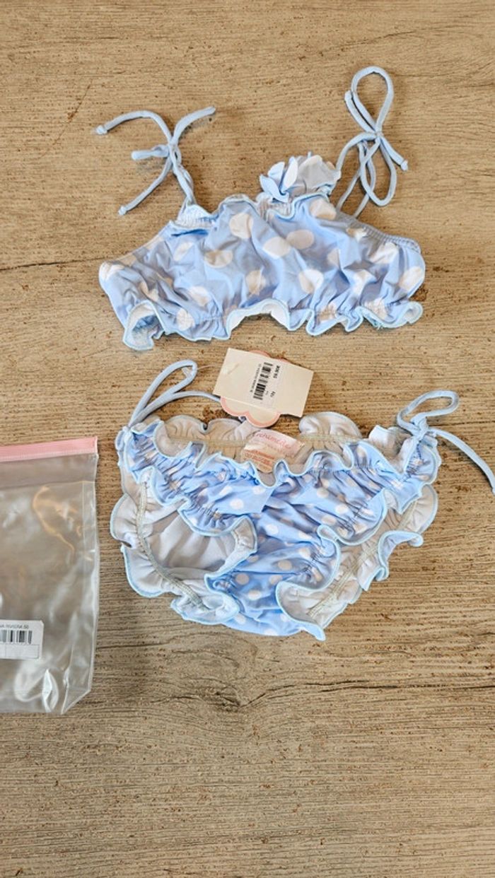 Bikini bleu clair à points blancs, Archimède, Bi Iwana Riviera 50, 12 ans, neuf