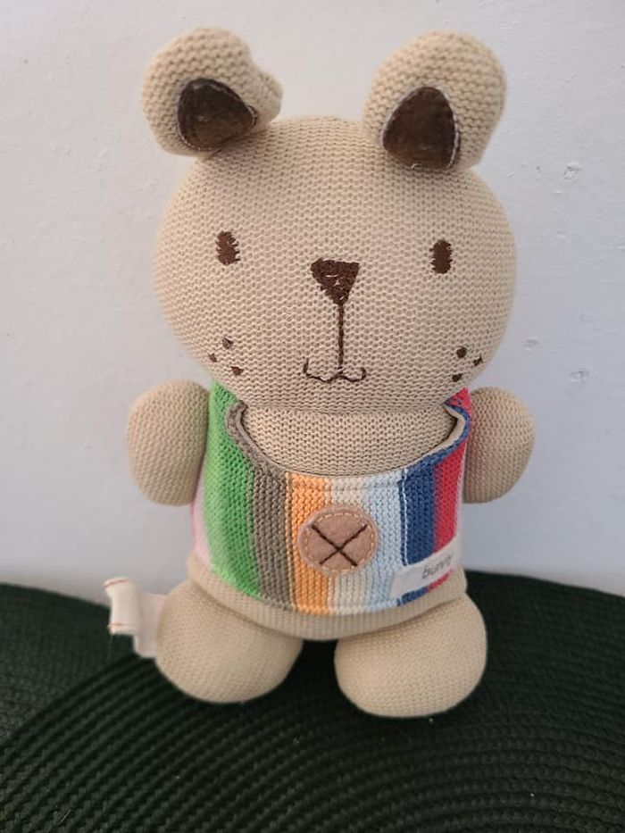 Doudou tricot Lapin beige Bunny Grelot Mamas & Papas 24 cm