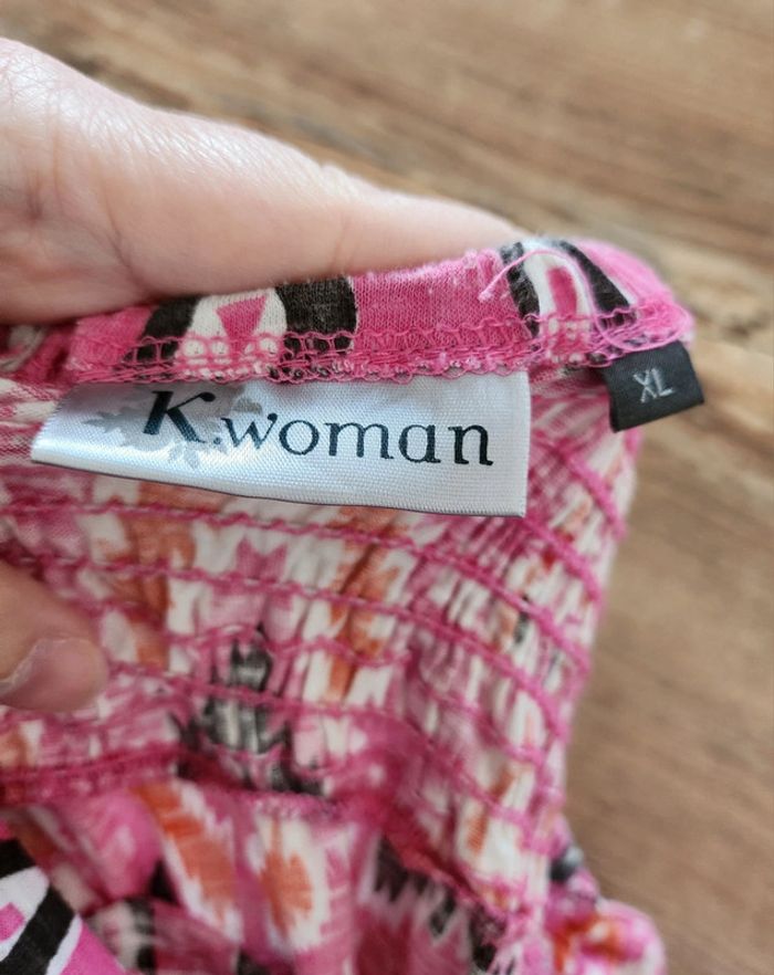 Robe longue rose a motifs taille XL Kwoman en bon état lien au cou - photo numéro 4
