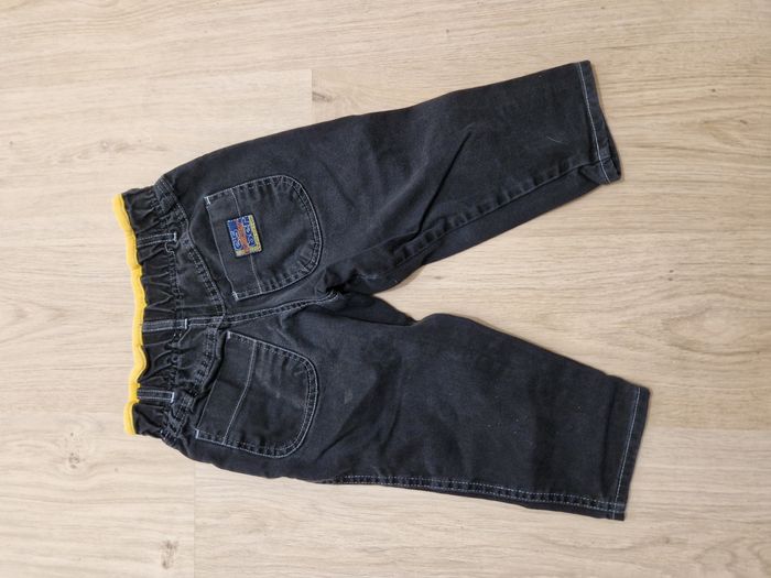 Pantalon Jeans Noir Élastiqué Enfant 3 Ans - Détails Jaunes Vifs - photo numéro 2