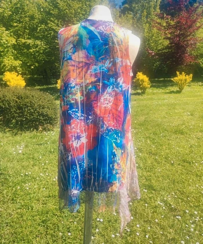 💎haut top tunique dentelle vintage rare femme t s 36 multicolore 80s - photo numéro 6