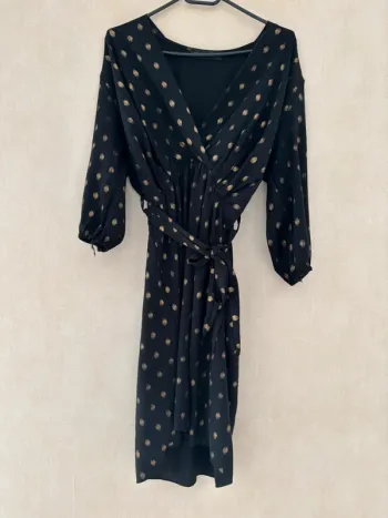 Robe noir manche 3/4 petit pois doré Taille Unique
