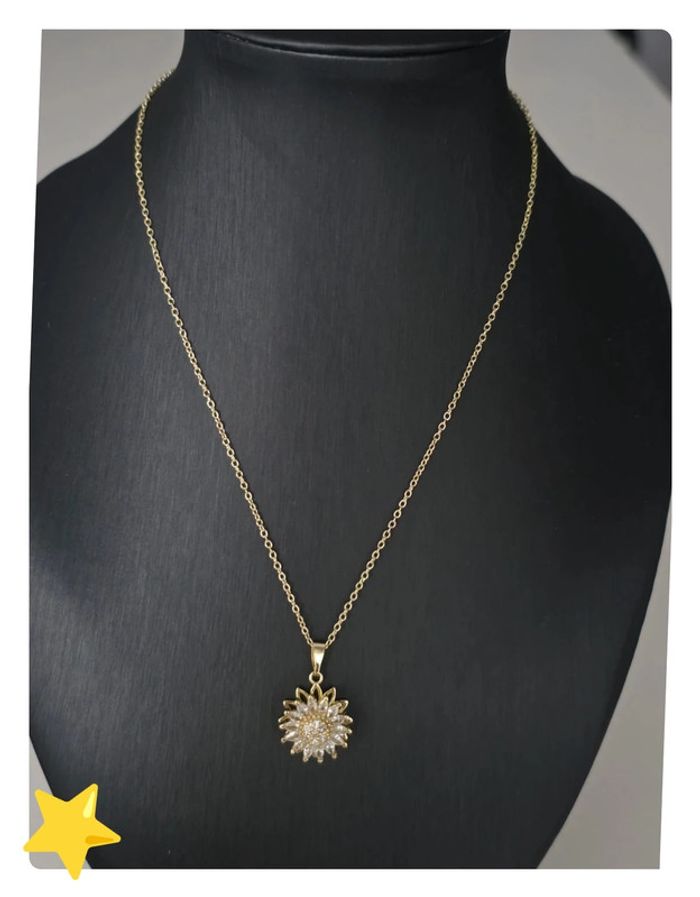Collier pendentifs tournesol rotatif 🌻 acier inoxydable dorée - photo numéro 3