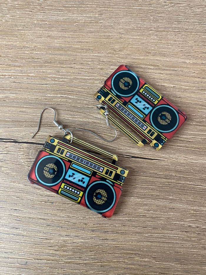 Boucles d oreilles poste cassette audio rétro - photo numéro 4