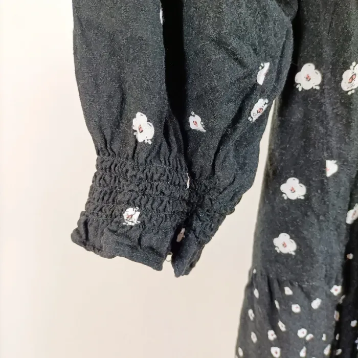 Robe noire fluide à pois fleuris taille 48 manches longues bohème chic Yessica C&A A1355 - photo numéro 5