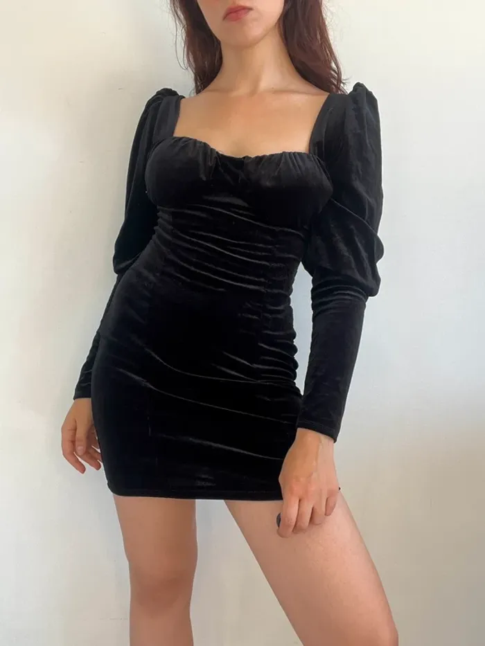 Robe de soirée noire en velours taille S - photo numéro 6