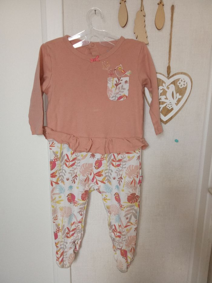 Combinaison, pyjamas petit béguin bébé fille 12 mois, saumon, blanc, motif, mi saison - photo numéro 2