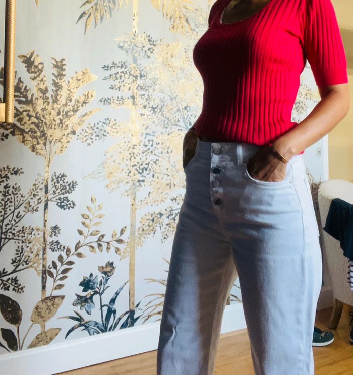 Jeans Zara blanc droit coupe crop - photo numéro 2