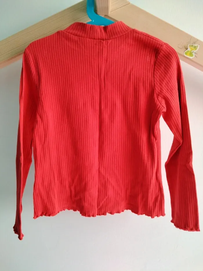 Sous-pull côtelé rouge uni H&M 7/8 ans - photo numéro 2