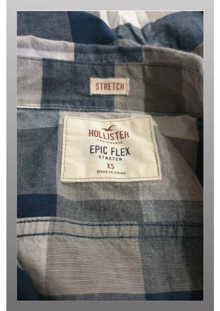 Chemise à carreaux homme Hollister XS strech gris/bleu/blanc - photo numéro 3