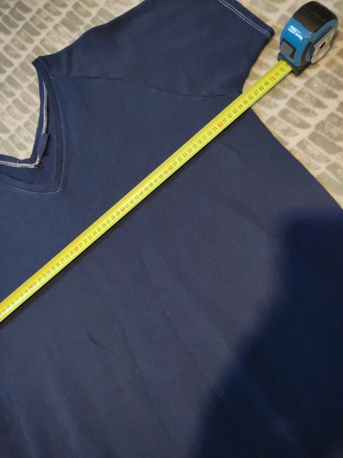 Robe bleu marine matière sweat ample large col v american vintage taille L 40 - photo numéro 5