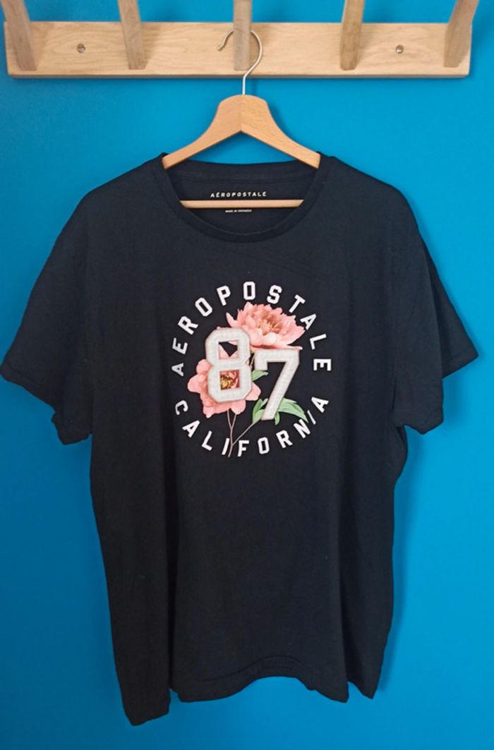 T-shirt Noir Aeropostale California motifs fleurs Grande Taille - XL
