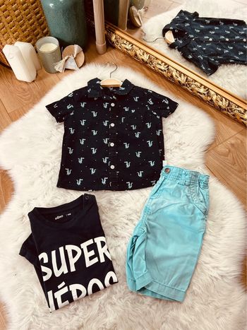 Taille 18 mois ensemble d’été 3 pièces garçon multimarques bleu marine et turquoise * crocodile * 💙