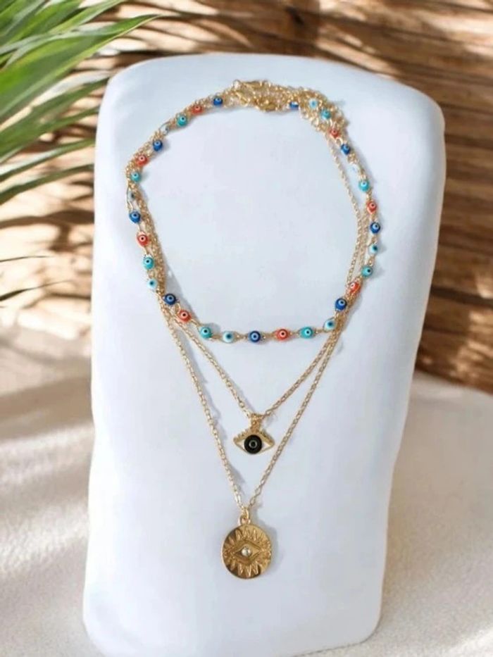 Magnifique collier bohème acier inoxydable, charm's œil