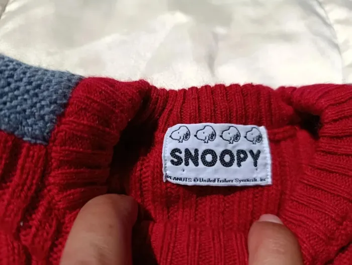 Pull en laine épais d'hiver Snoopy rouge et gris 24 mois - photo numéro 4
