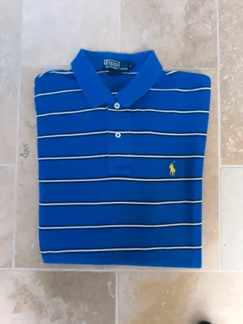 Polo Ralph Lauren homme L bleu électrique rayures, pony jaune excellent état