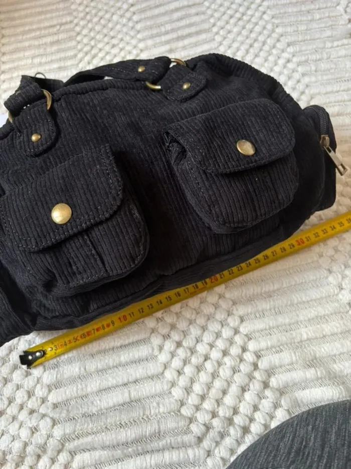 Sac à main noir en velours côtelé - photo numéro 7