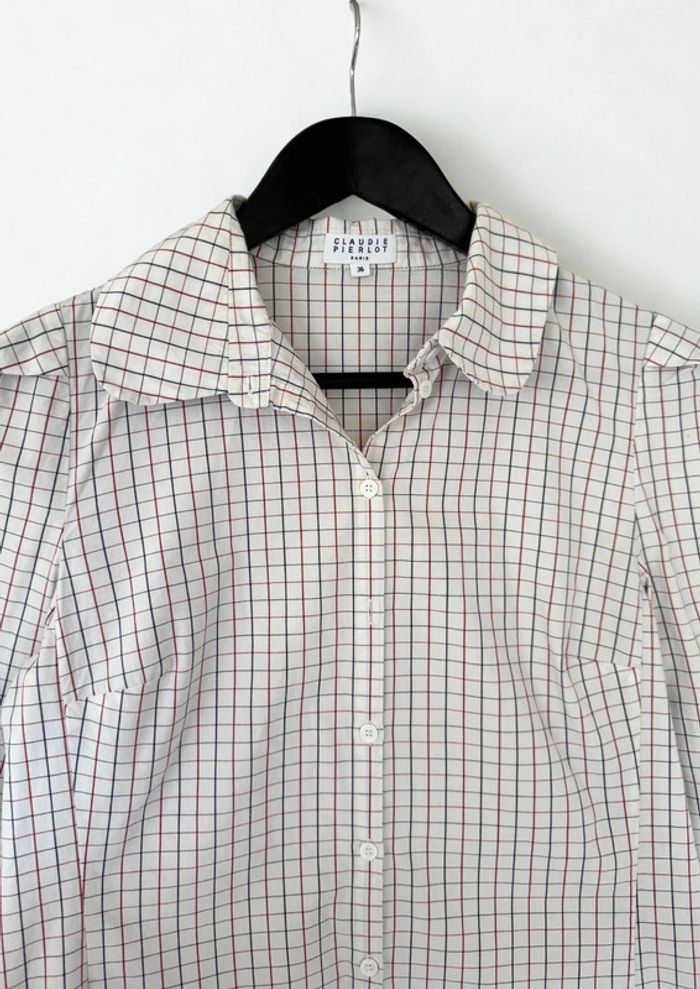 Chemise blanche à carreaux 100% coton • White plaid shirt Claudie Pierlot Taille S - photo numéro 2